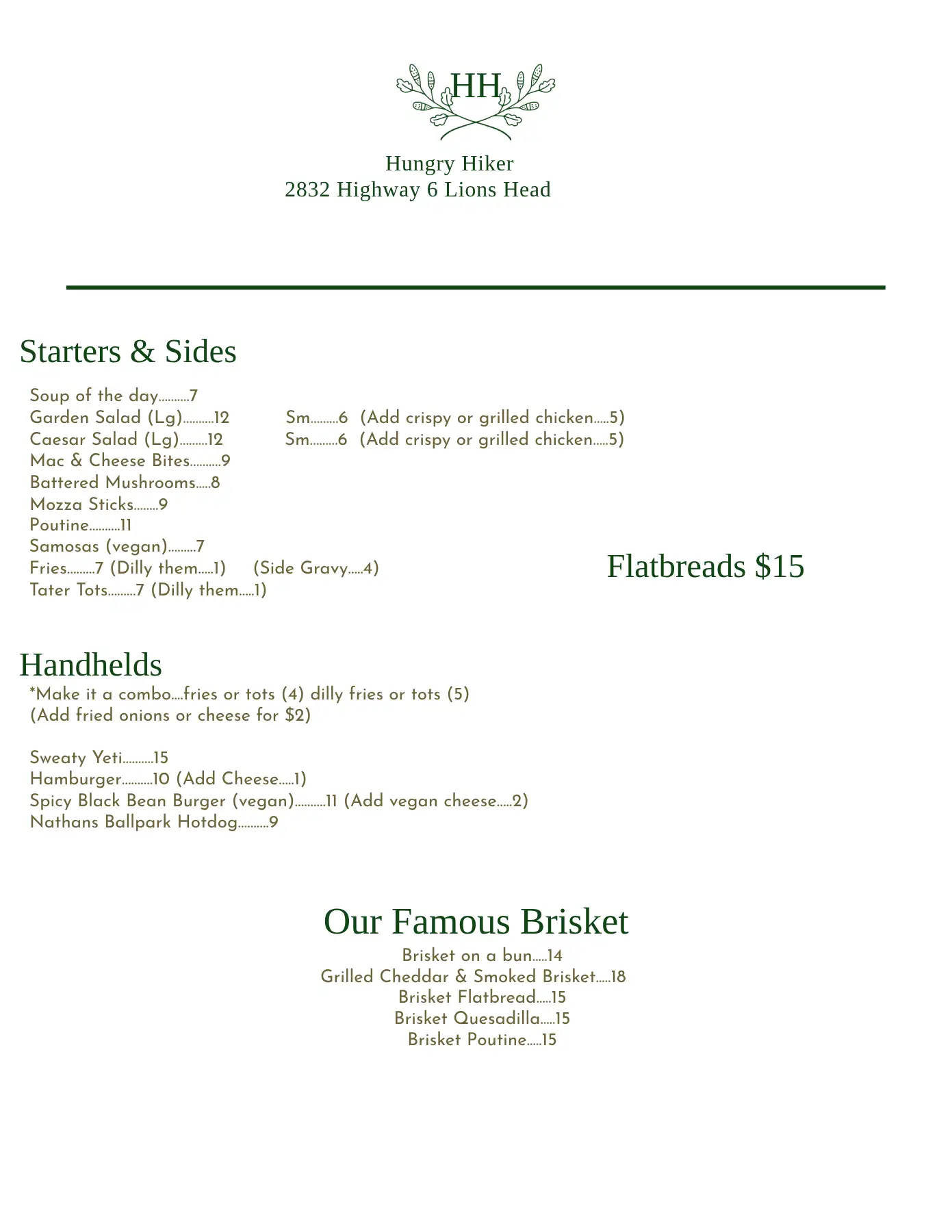 Ferndale Menu Supper